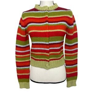 Y2K Esprit Funky Striped Cardigan Cropped Sweater Wool Blend Size Medium